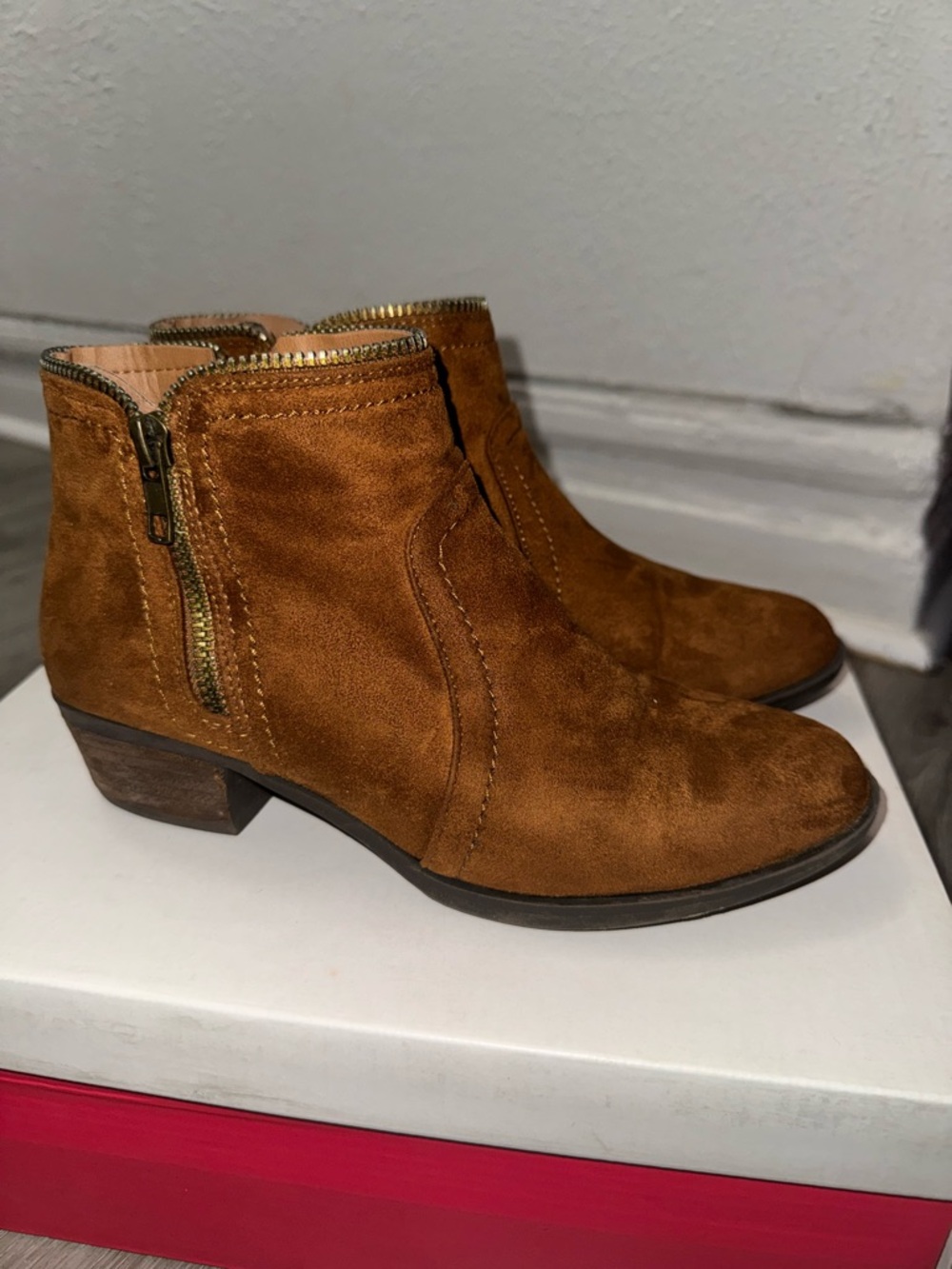 JustFab Brown Suede Ankle Booties - Picture 2 of 7